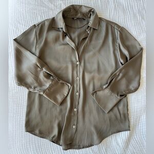 Zara Satin Button Down (Olive) - size Small